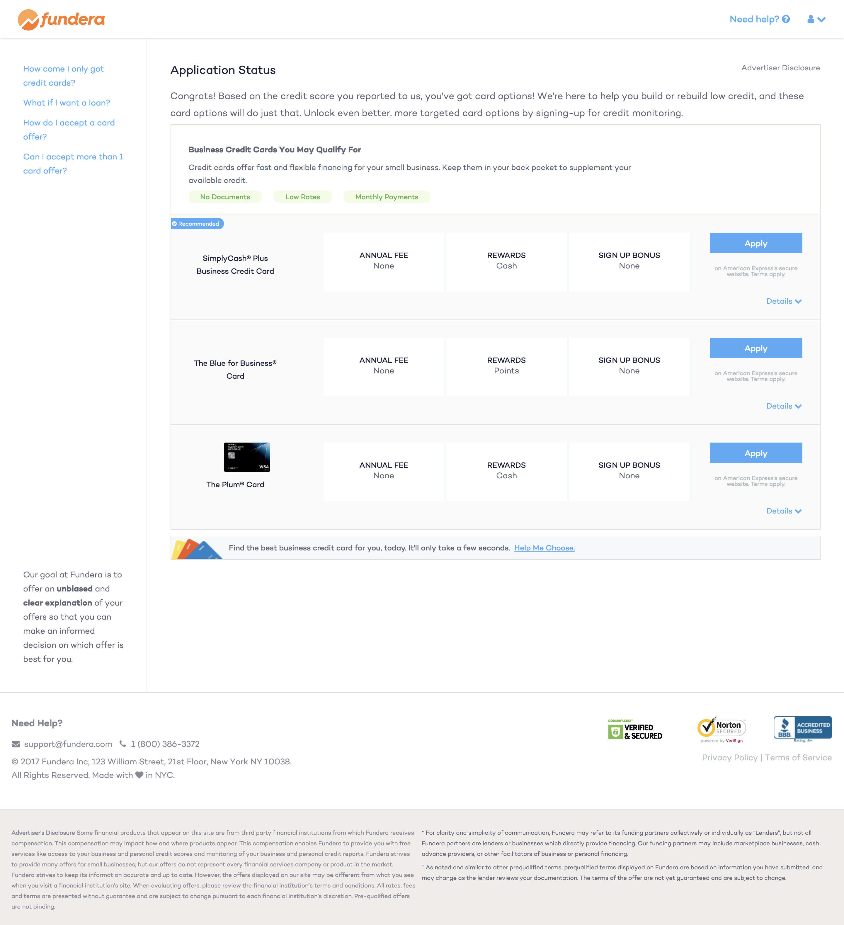 Previous Fundera dashboard